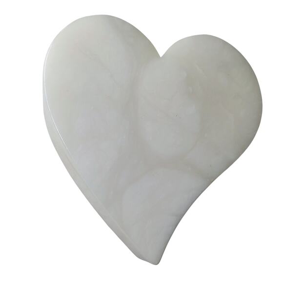 Off White Ducceschi Genuine Alabaster Trinket Dish Heart Keepsake Box Swivel Top - Picture 1 of 7
